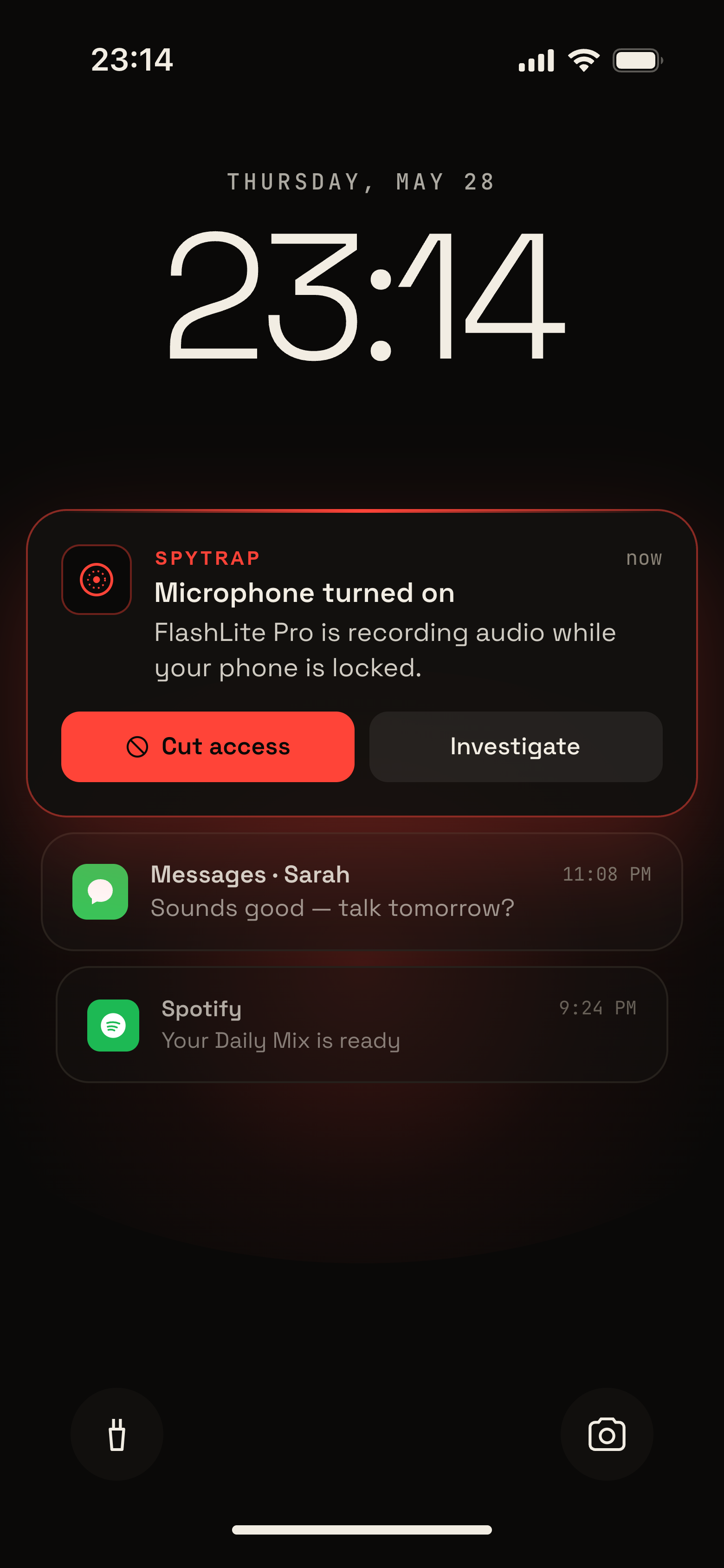 Spytrap lock-screen alert